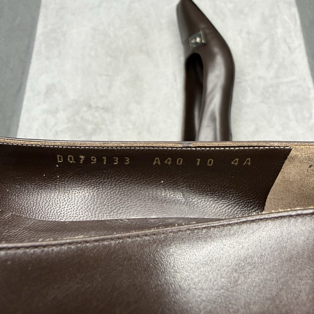 Salvatore Ferragamo Chocolate Brown Leather Square-Toe Pumps - Picture 7 of 8